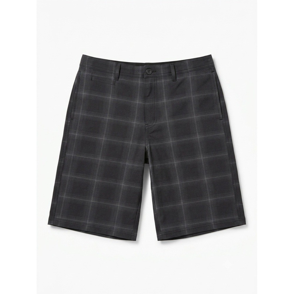 Boys Size 12 First Wave Black Gray Plaid Walk Shorts Stretch Casual Summer